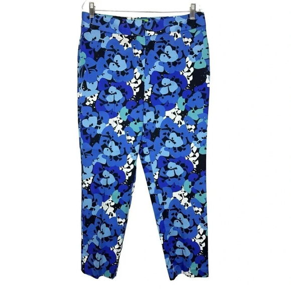 Pappagallo Floral Multicolor Straight Leg Pants Trousers 10 Blue Stretch Artsy - Picture 1 of 10